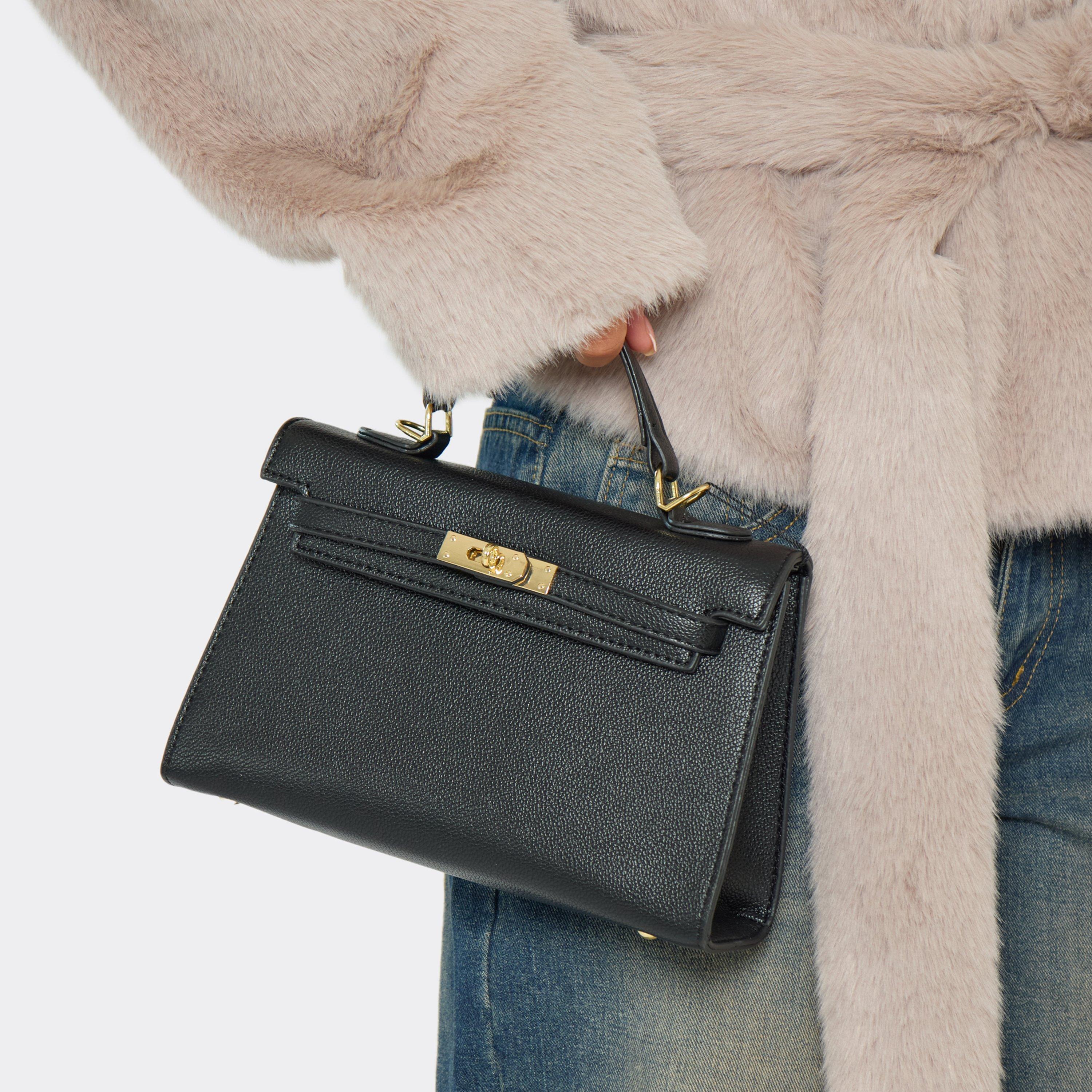 Chase Lock Detail Tote Bag In Black Faux Leather, Women’s
