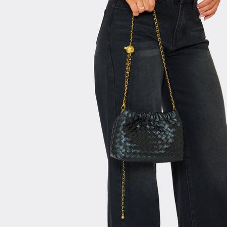 Wander Chain Strap Cross Body Bag In Black Woven Faux Leather, Women's Size US