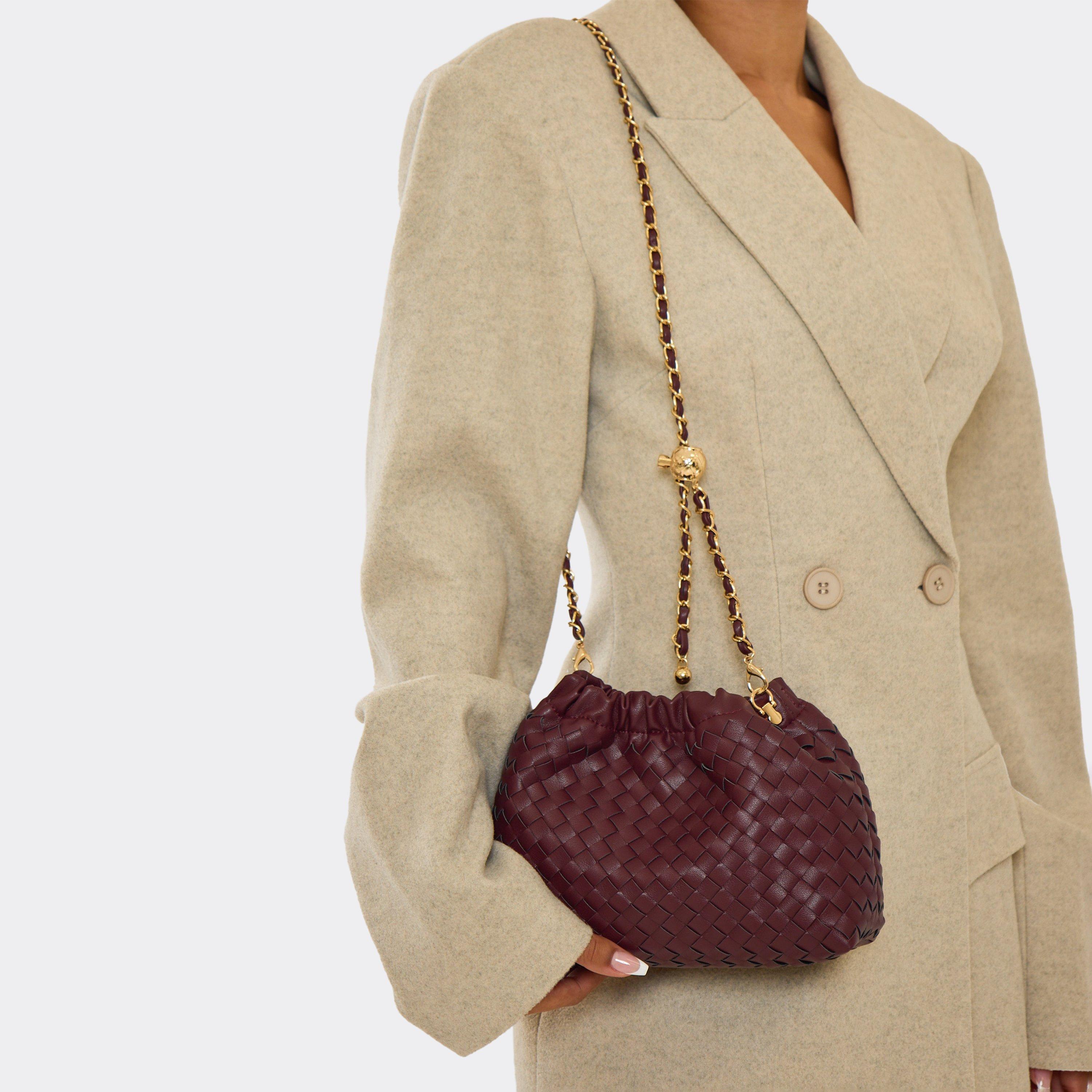 Wander Woven Detail Shaped Cross Body Bag In Burgundy Faux Leather, Women’s
