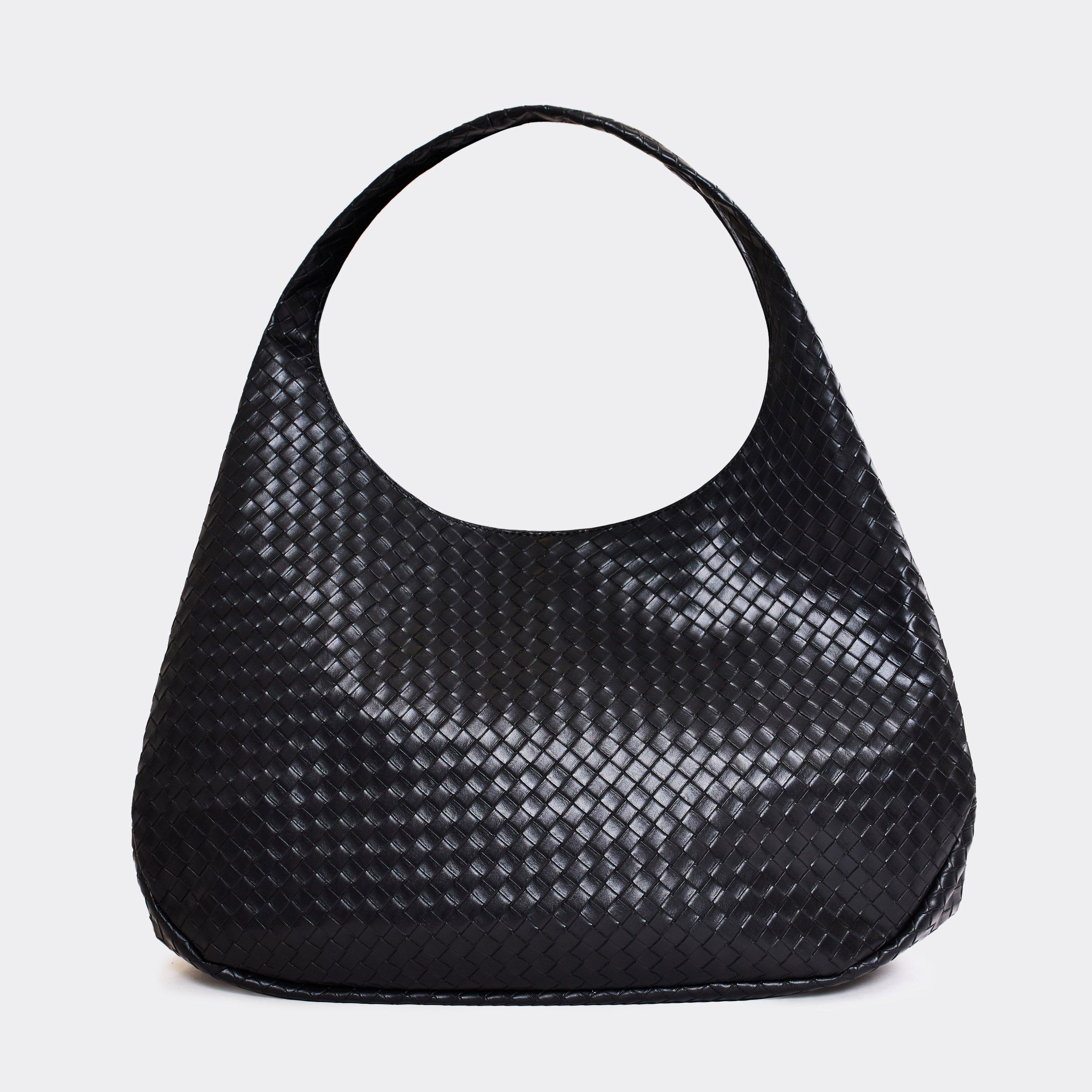Maria Woven Detail Shaped Shoulder Bag In Black Faux Leather, Women's Size UK 0