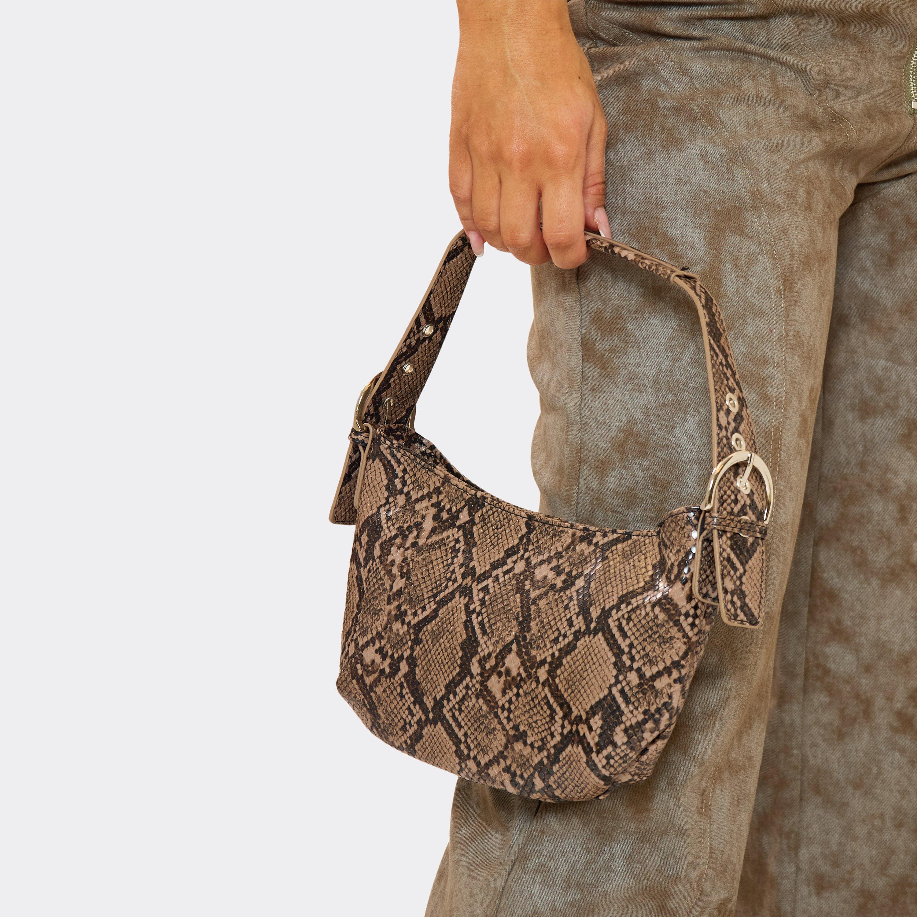 Smash Shaped Shoulder Bag In Snake Print Faux Leather, Women's Size UK 0
