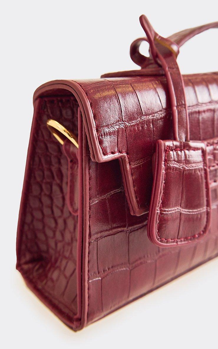 Lerk Rectangle Shaped Grab Bag In Burgundy Croc Print Faux Leather