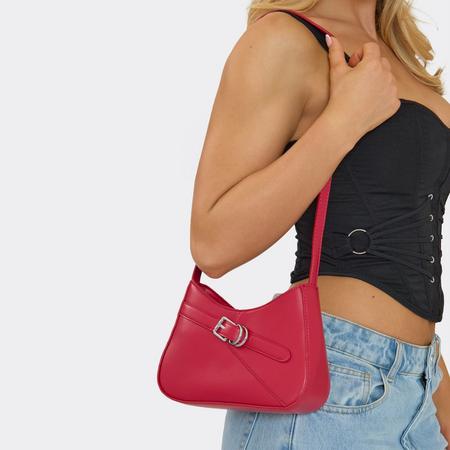 Devon Buckle Detail Shaped Shoulder Bag In Red Faux Leather, Women's Size US