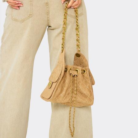 Smash Chain Strap Detail Shaped Shoulder Bag In Beige Faux Suede, Women's Size US