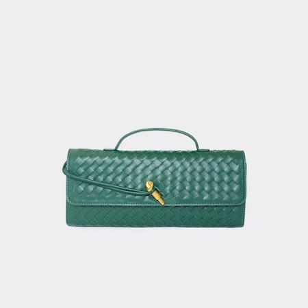 Tori Woven Detail Rectangle Shaped Clutch Bag In Green Faux Leather, Women's Size US