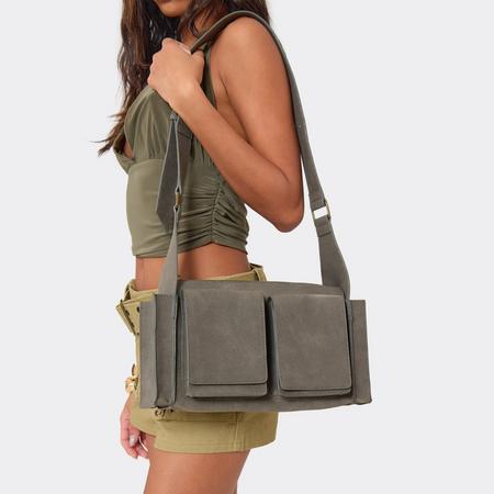Binx Pocket Detail Rectangle Shaped Shoulder Bag In Grey Faux Suede, Women's Size US