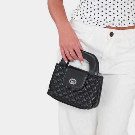 Sullo Logo Detail Quilted Grab Bag In Black Faux Leather, Women's Size US