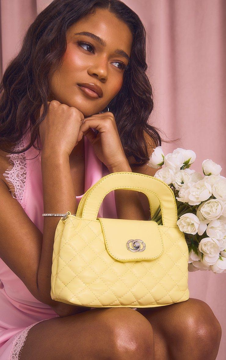 Sullo Logo Detail Quilted Grab Bag In Yellow Faux Leather | EGO US