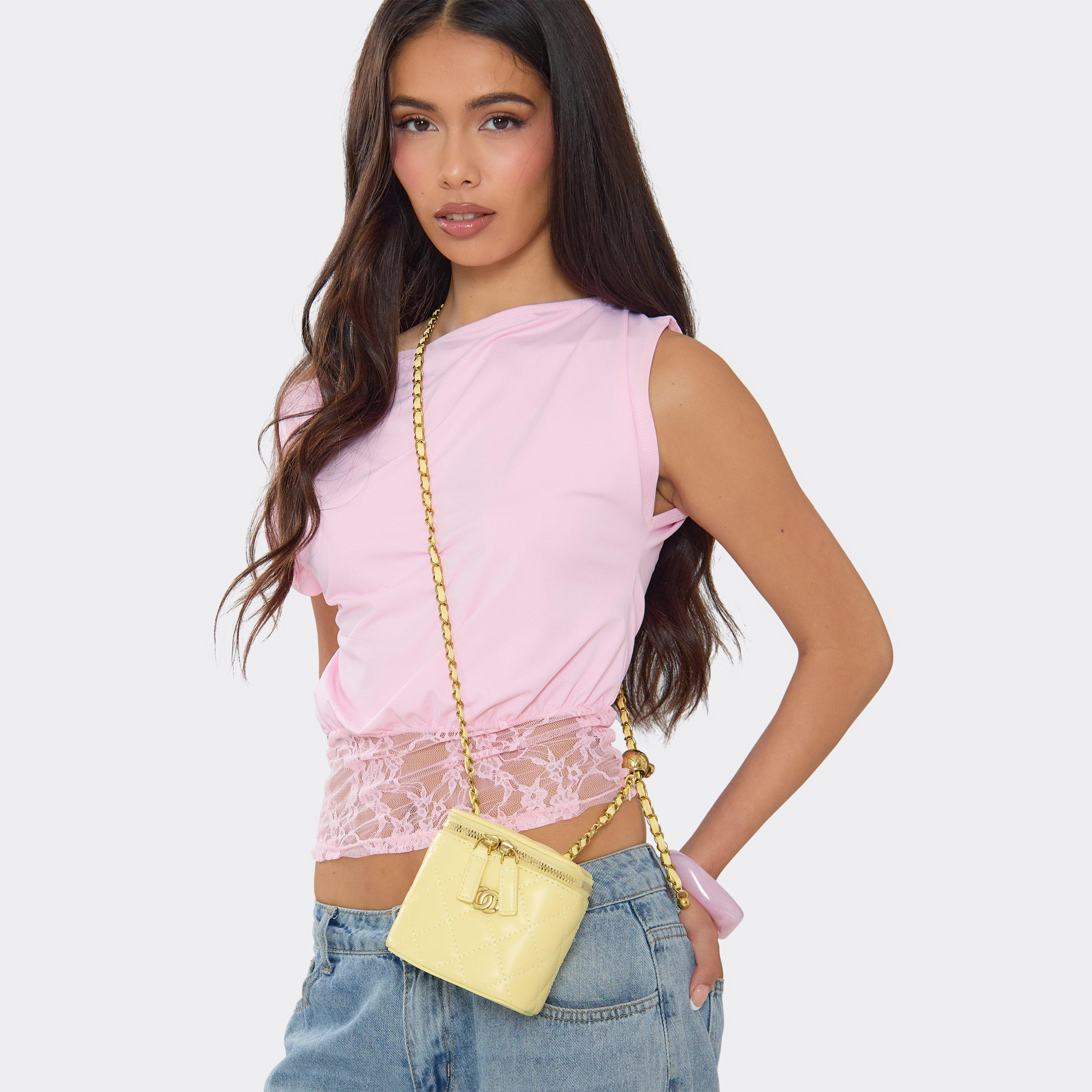 Demy Zip Detail Cross Body Vanity Bag In Yellow Quilted Faux Leather, Women's Size UK 0