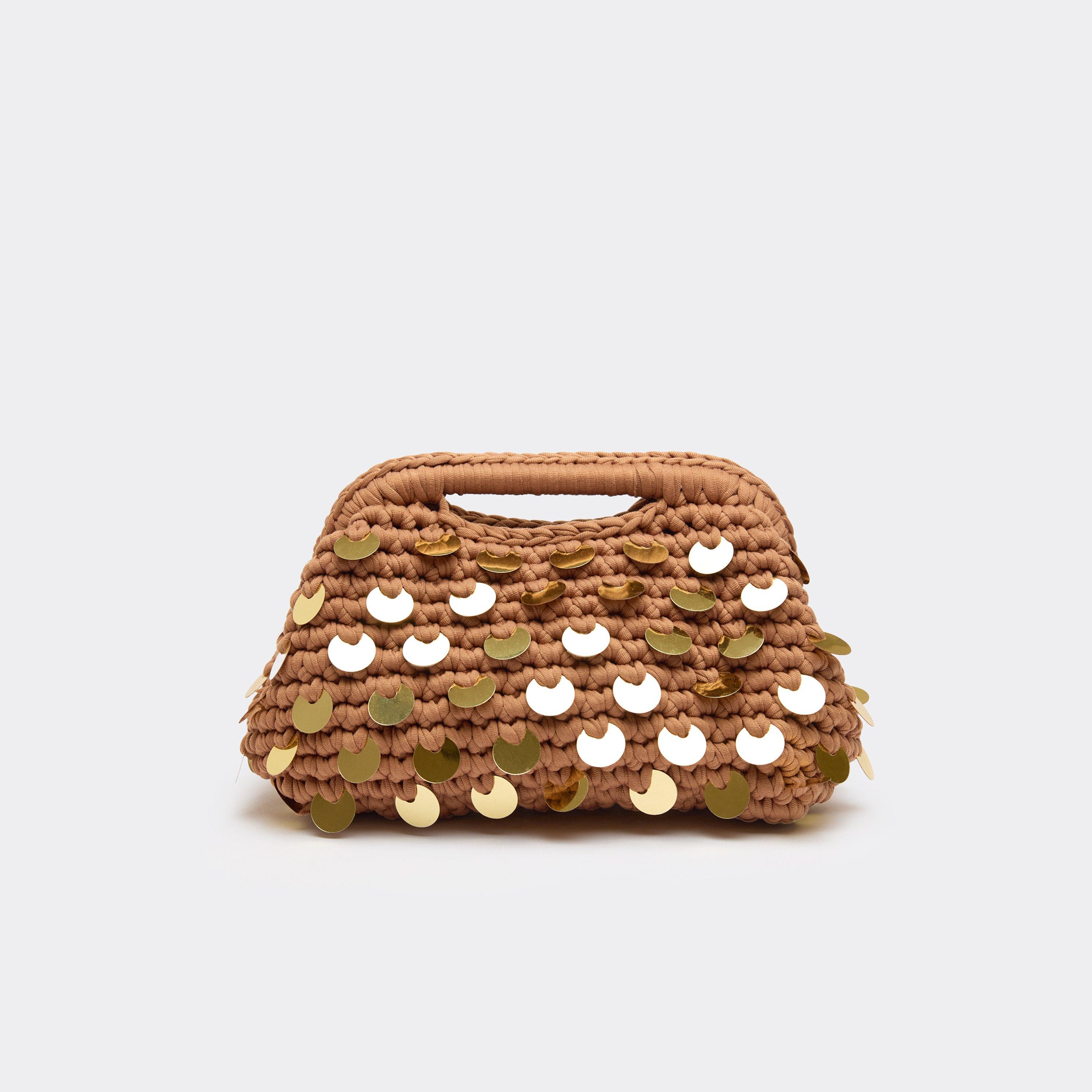 Sunset Disc Sequin Detail Grab Back In Beige Woven, Women's Size UK 0