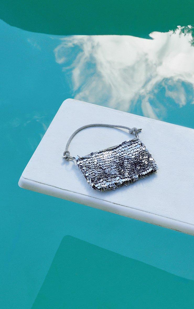 Johnny Oversized Bow Detail Shaped Grab Bag In Silver Faux Leather