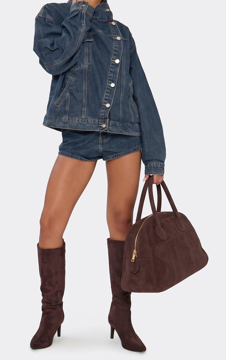 Eddi Oversized Shaped Bag In Brown Faux Suede