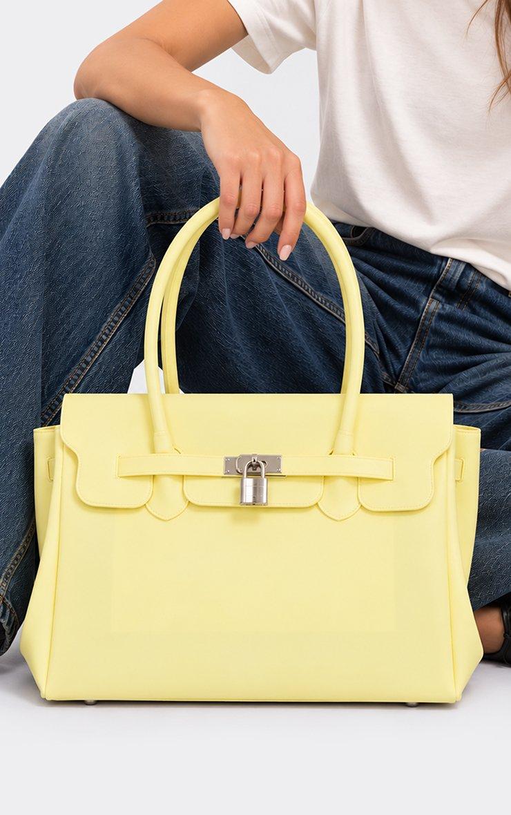 Ellar Lock Detail Tote Bag In Yellow Rubber