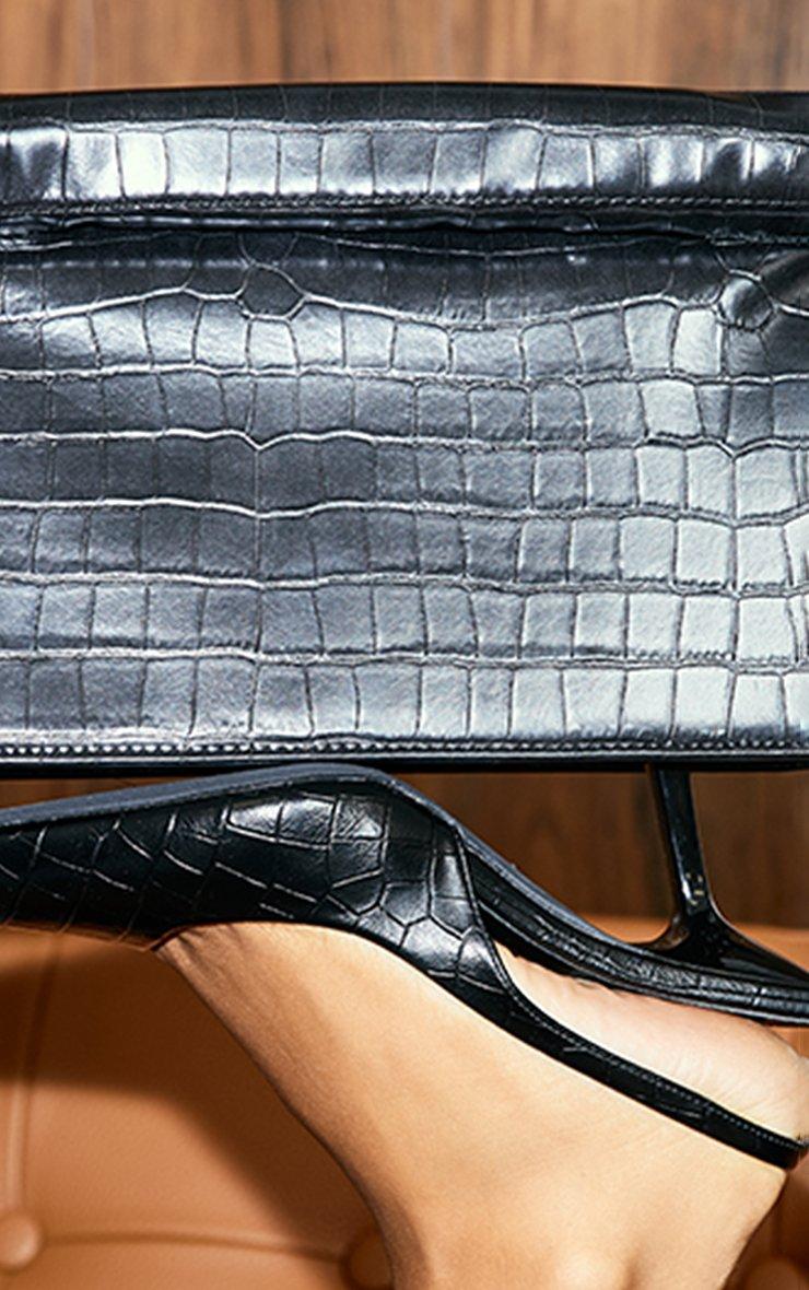 Forbes Bar Detail Rectangle Shaped Clutch Bag In Black Croc Print Patent