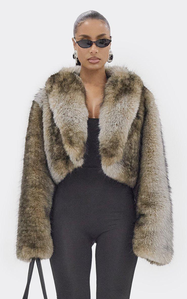 Long Sleeve Oversized Collar Panel Detail Cropped Coat In Brown