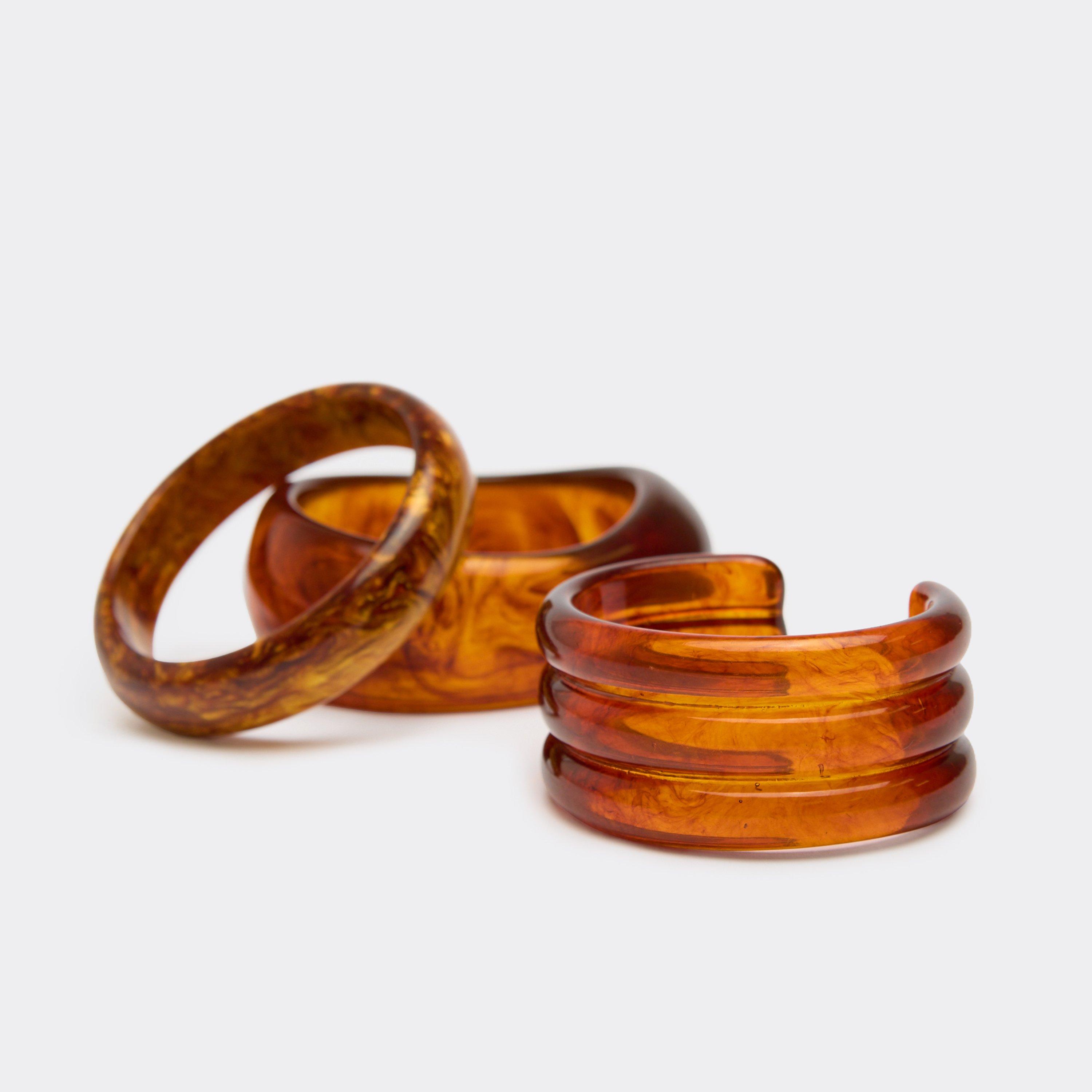 Chunky Bangle Bracelet Multi Pack In Brown Resin, Women's Size UK 0