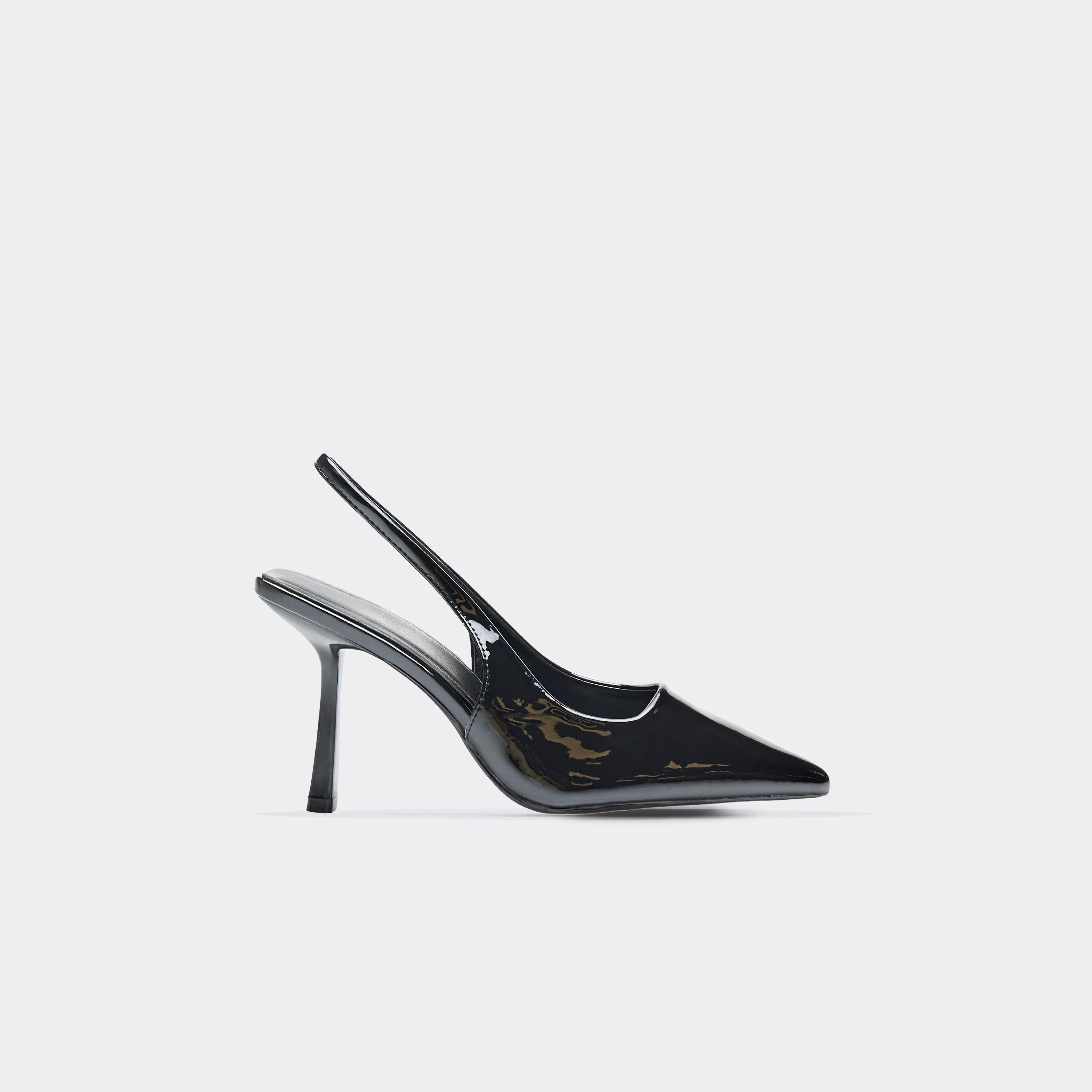 Brooker Pointed Toe Slingback Court Heel In Black Patent, Women's Size UK 7