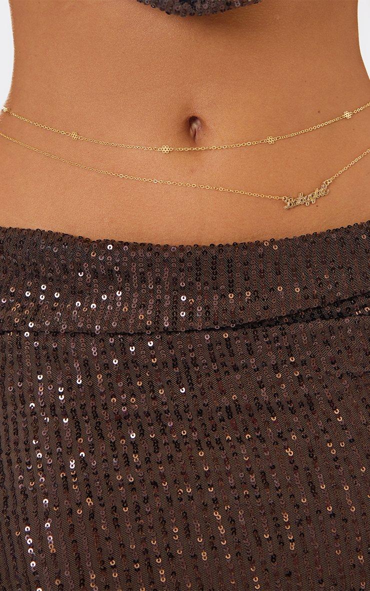 Multi Strap 'Babygirl' Detail Delicate Belly Chain Belt In Gold