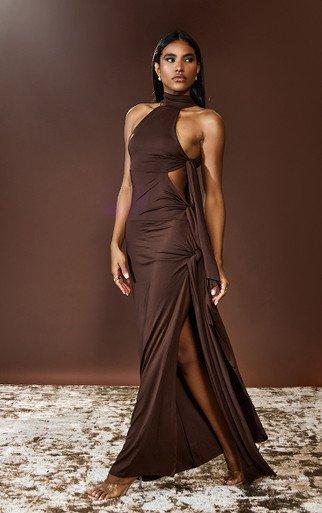 chocolate brown long dress Crystal-Embellished Maxi S length skirt for a timeless Junipa Chocolate Brown Strapless Cutout
