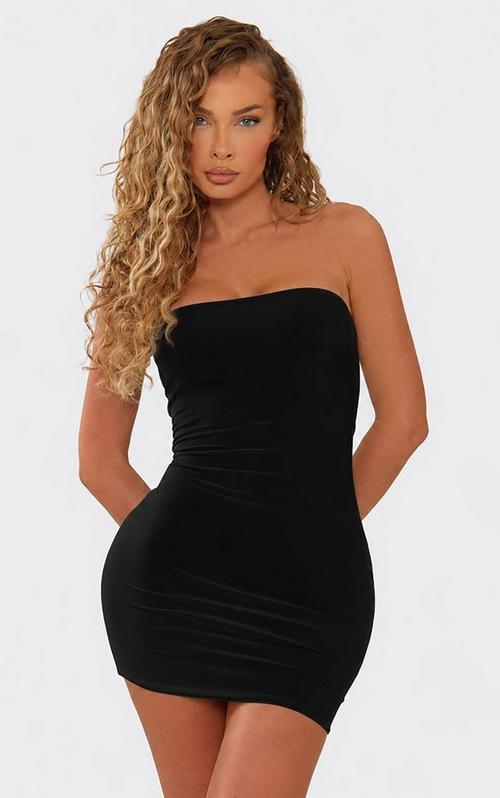 lace up bodycon dress Bandeau Back Mini In Black Vinyl | EGO US Black dress