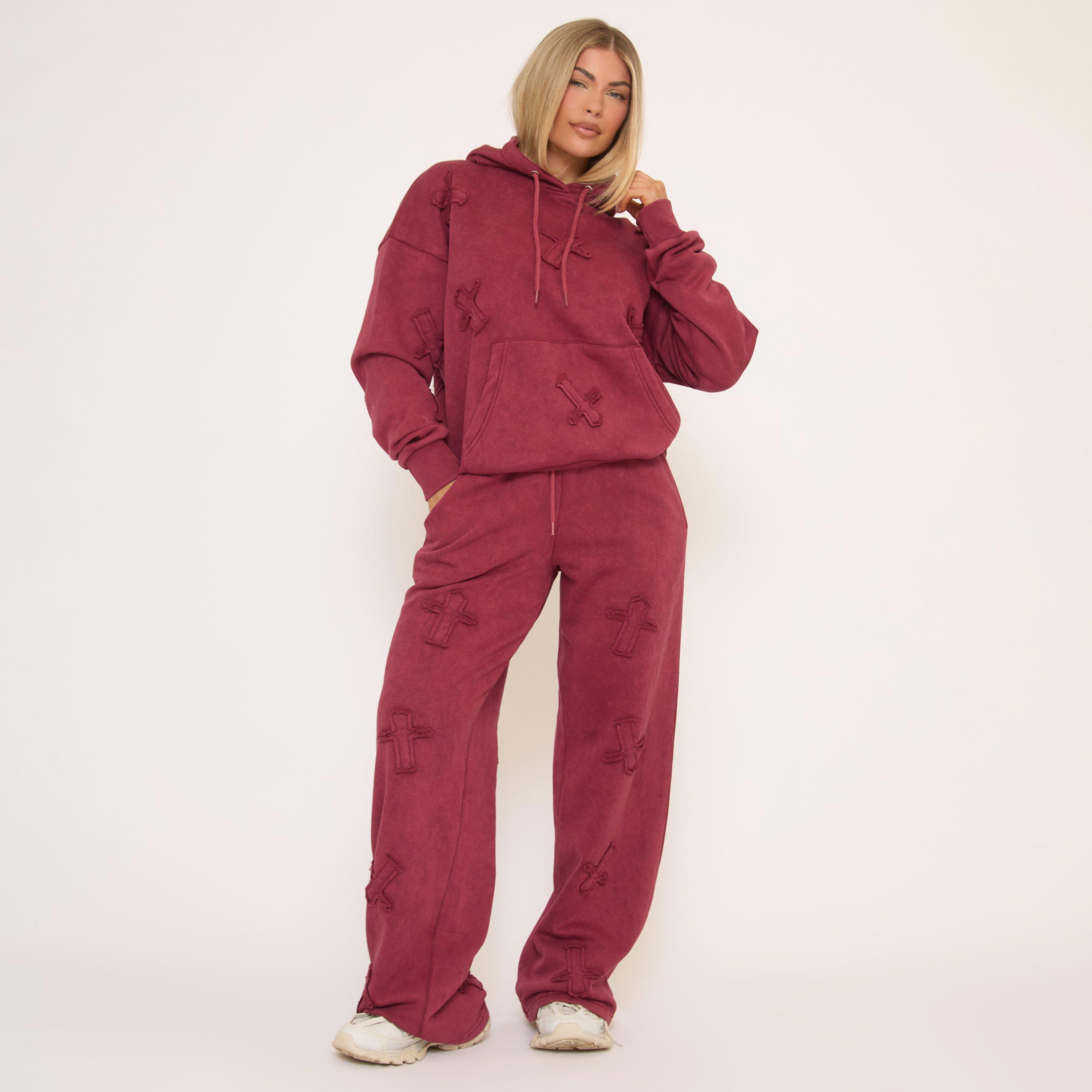 High Waist Cross Patch Detail Oversized Straight Leg Joggers