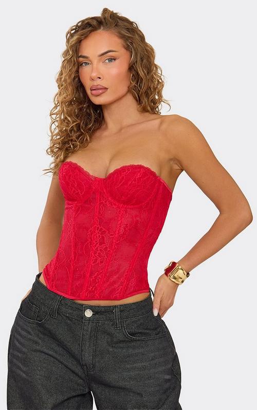 Asymmetric Corset Detail Top In Chocolate Brown Lace | EGO US | EGO