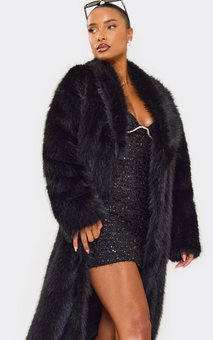 アンコキーヌ　エコファー　3L黒 Oversized Maxi Coat In Black Faux Fur | EGO US | EGO