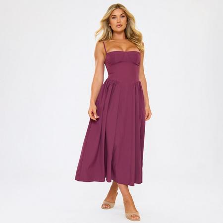 Strappy Pleated Skater Skirt Detail Midaxi Dress In Purple, Women's Size US