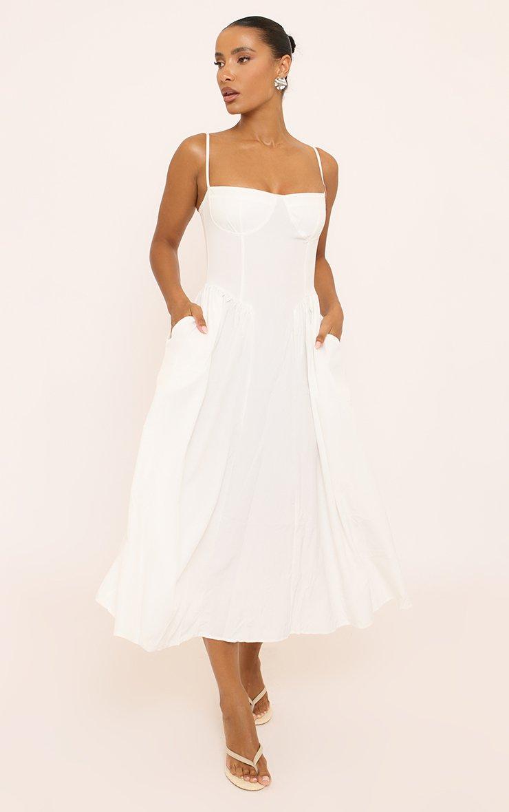 off shoulder skater dress white Lauretta Mini / | MESHKI skater skirt creates a classic fit Ruffle Off The Shoulder White