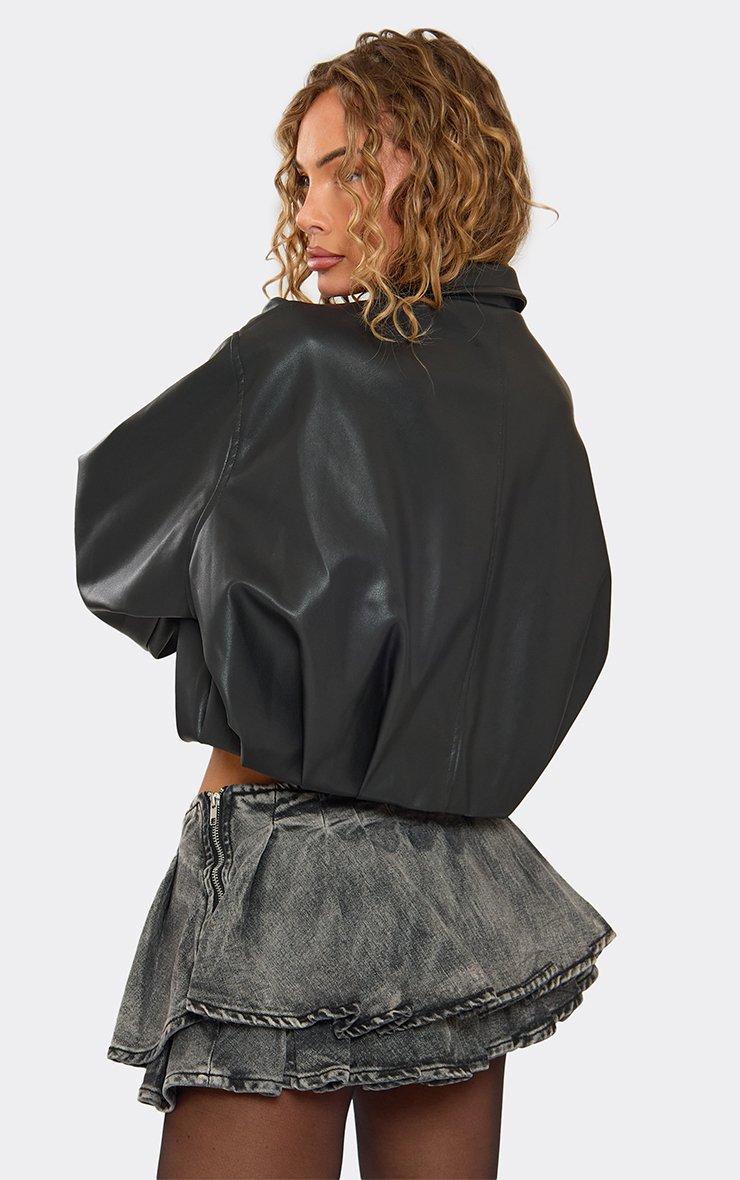 Low Rise Pleated Tiered Hem Skort In Washed Black Denim