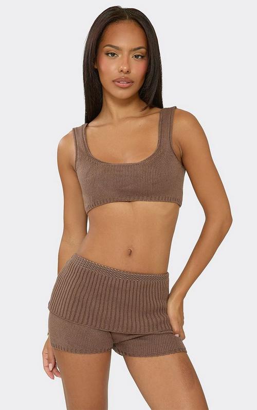 Sleeveless Crop Top And Shorts Co-Ord Set In Cream Crochet Knit
