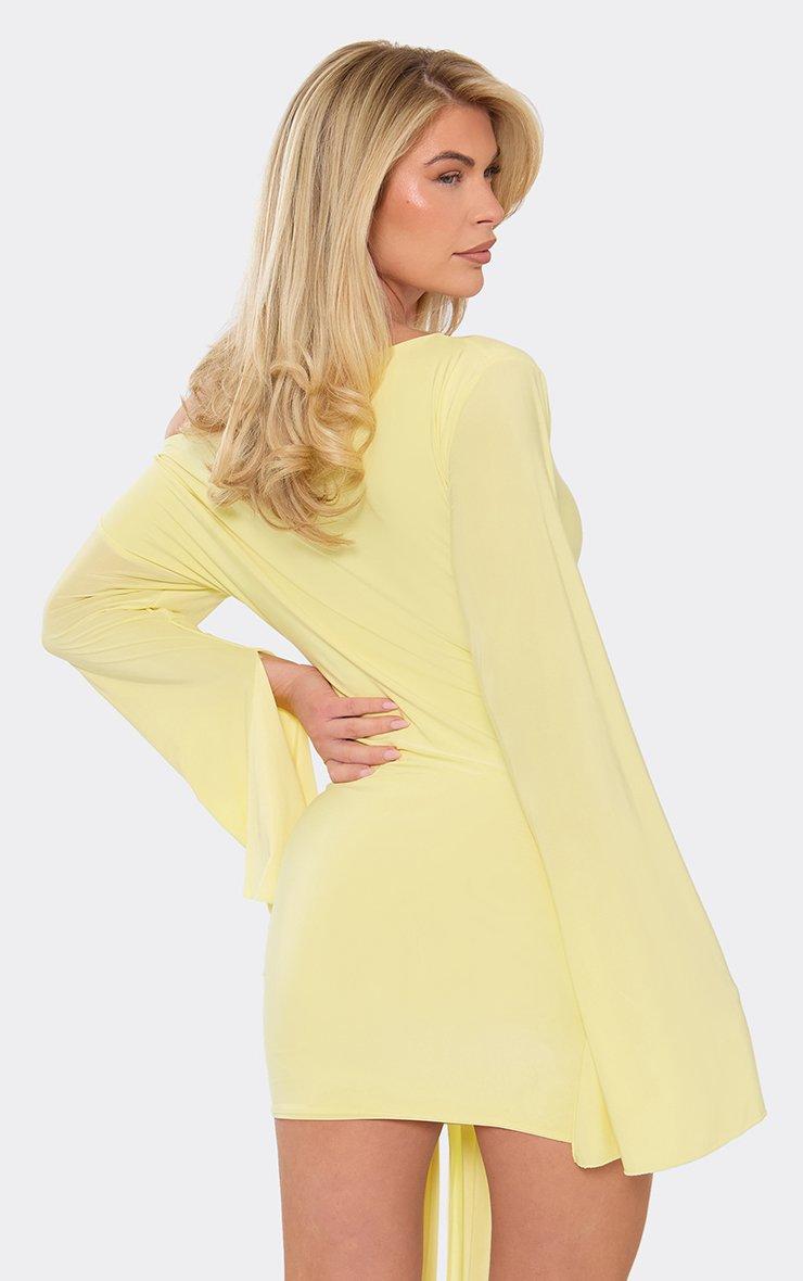 yellow long sleeve bodycon dress 2023 Hot Pink Sweetheart Neck Lantern Sleeve Ruched Bodycon Dress –  Sassymyprom