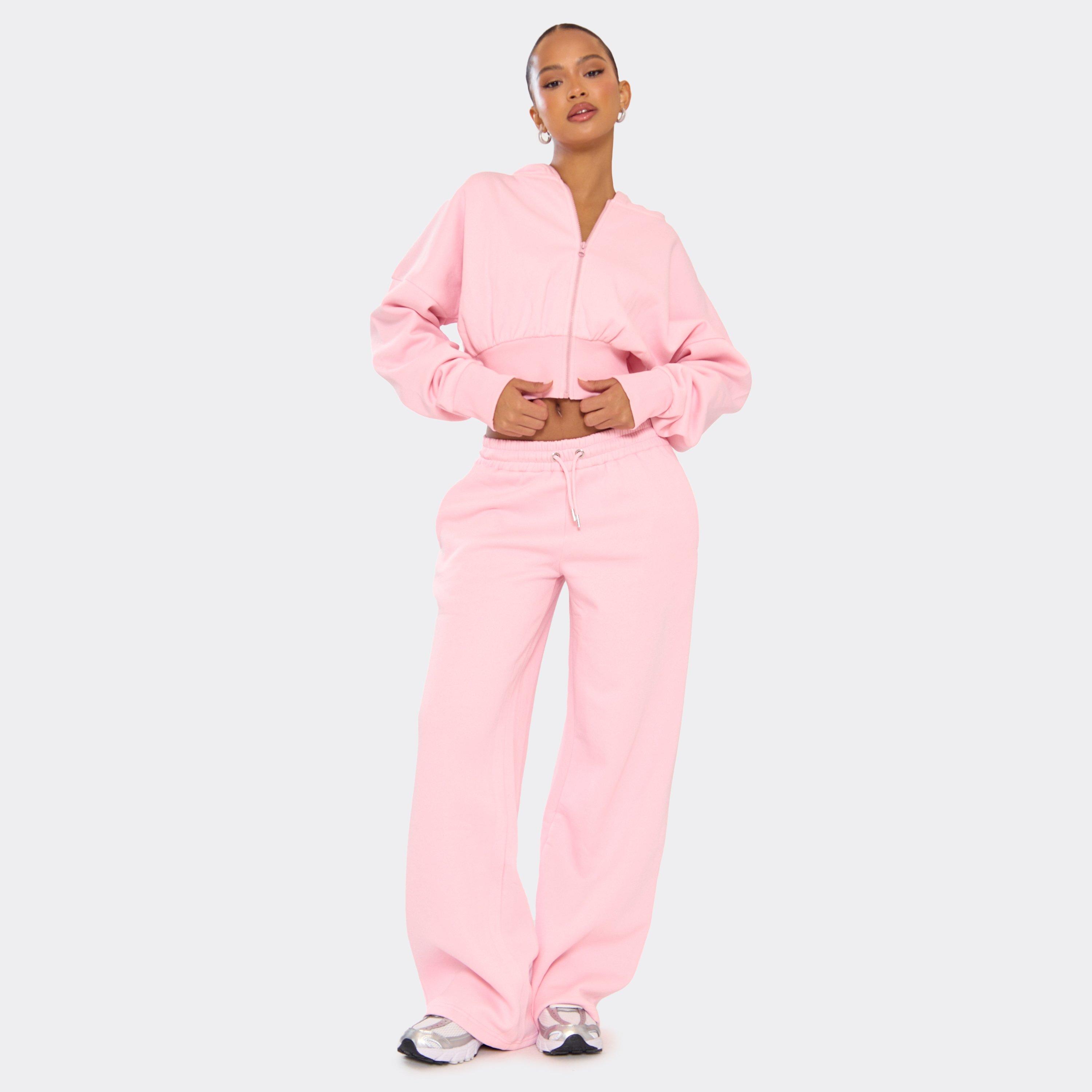 Drawstring Waist Detail Wide Leg Joggers In Baby Pink, Women’s