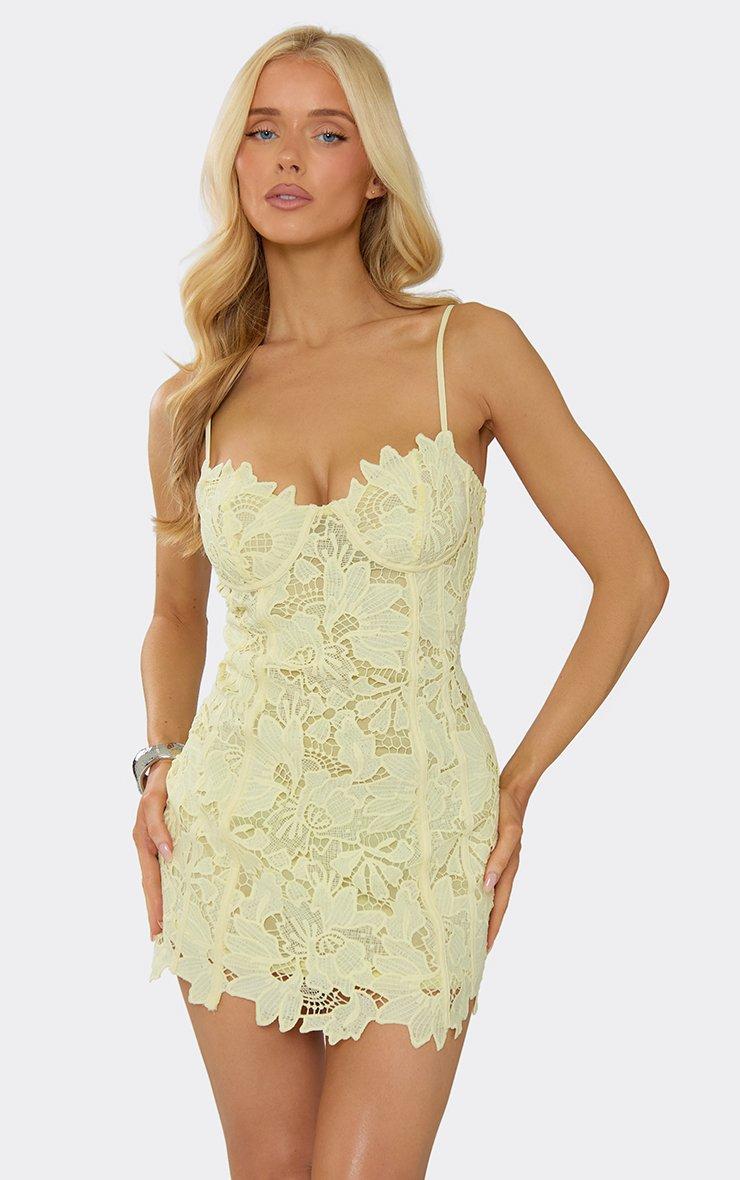 Strappy Underwired Mini Bodycon Dress In Lemon Lace | EGO US | EGO