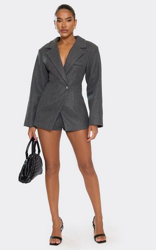Tie Side Detail Tailored Pleated Mini Blazer Dress In Black Woven | EGO US
