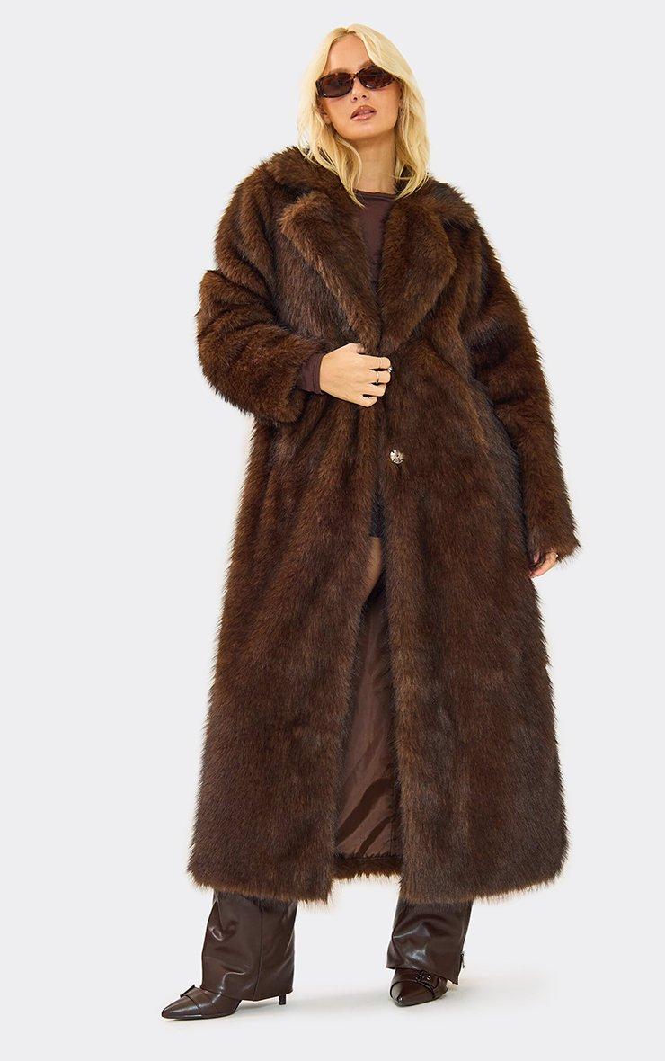Oversized Maxi Coat In Chocolate Brown Look Faux Fur | EGO US | EGO