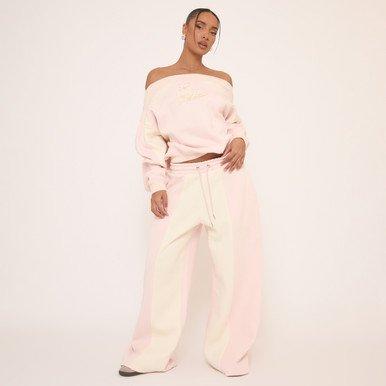 Oversized Tie Waist Contrast Stripe Wide Leg Joggers In Pink, Women’s