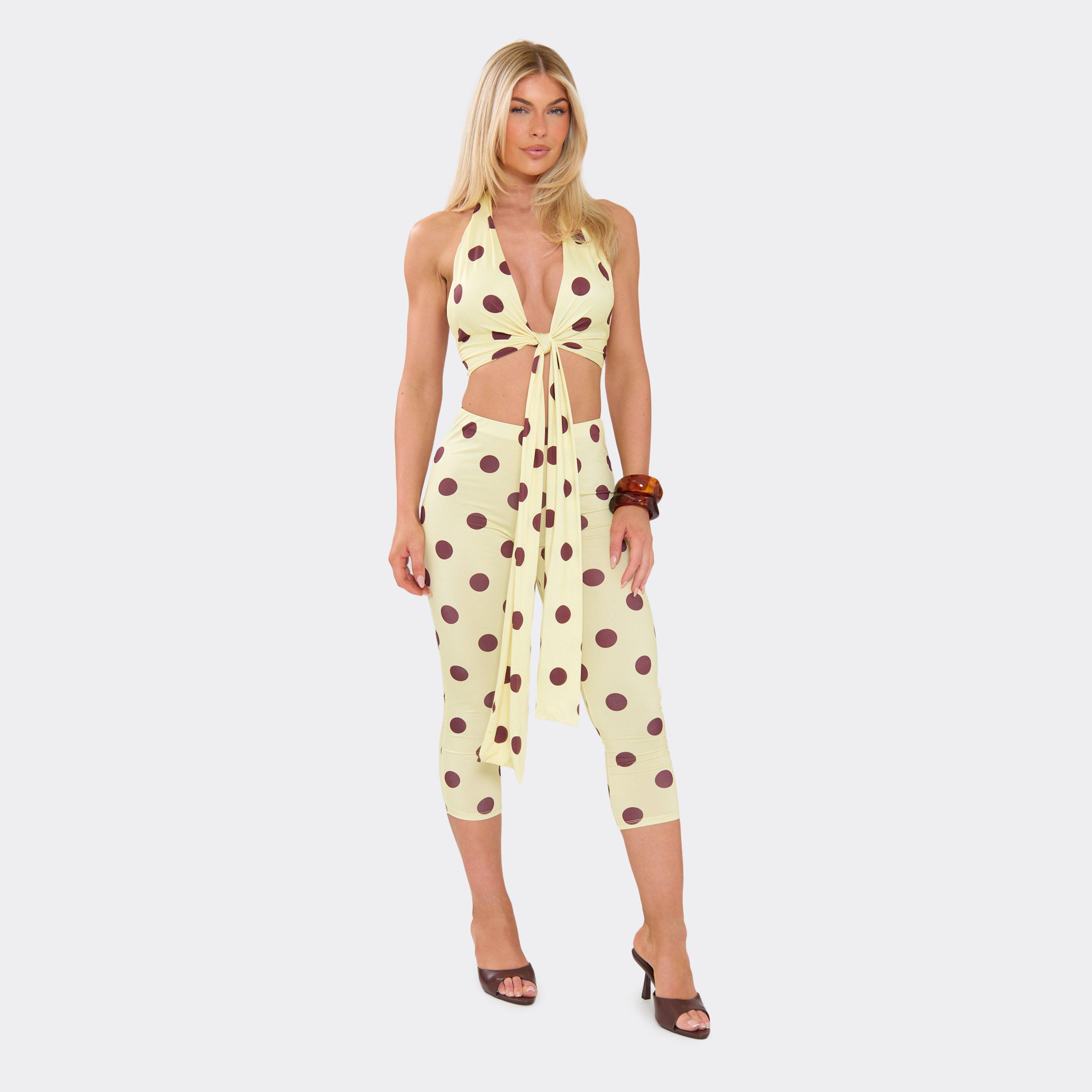 Capri Leggings In Yellow Polka Dot, Women's Size UK 10