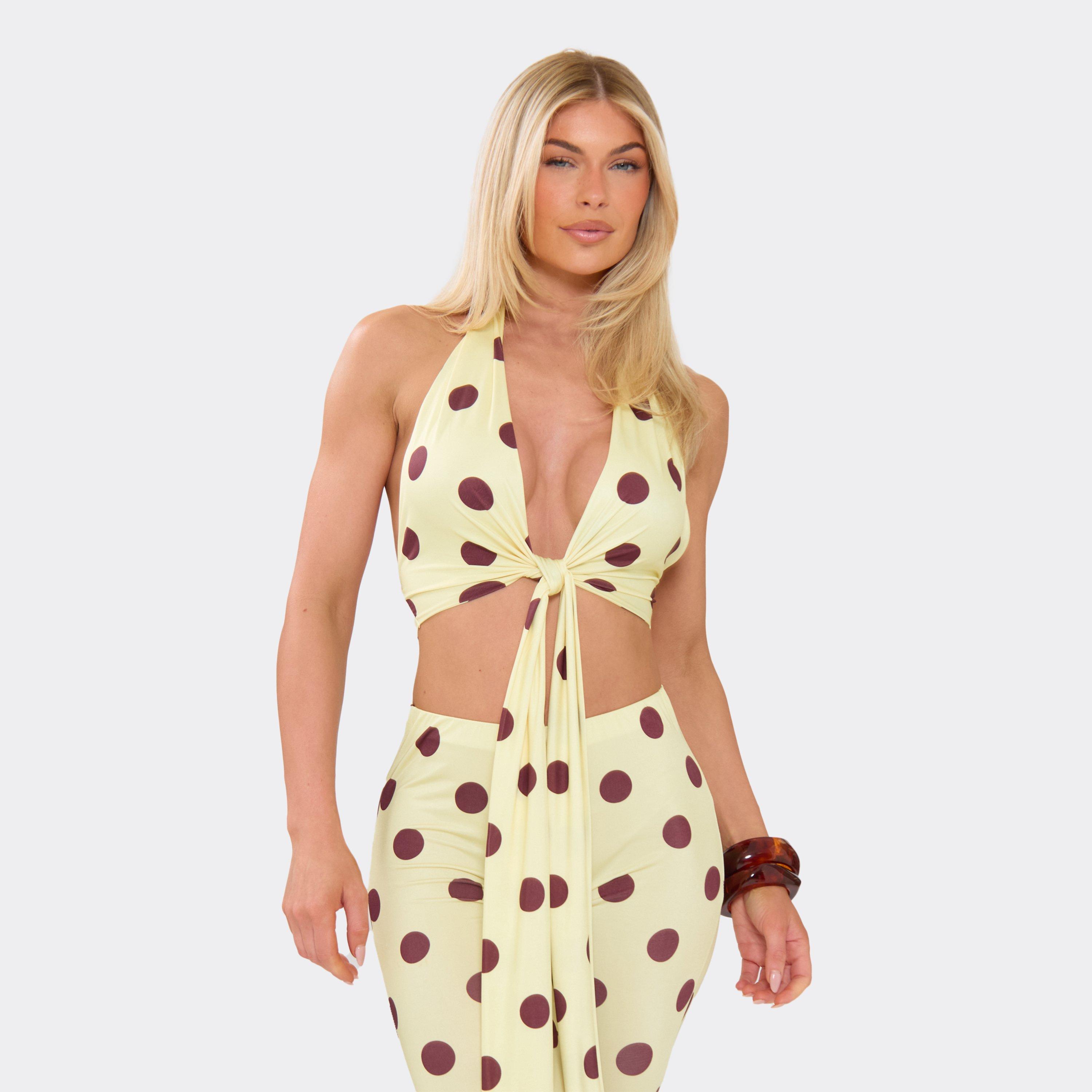 Image of Halter Neck Tie Detail Top In Yellow Polka Dot, Women's