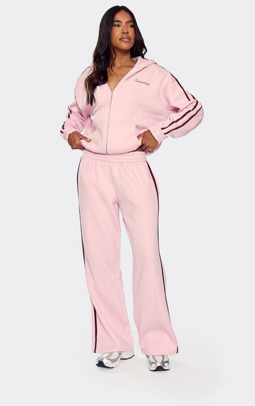 Oversized Contrast Stripe Side Essential Graphic Zip Up Hoodie In