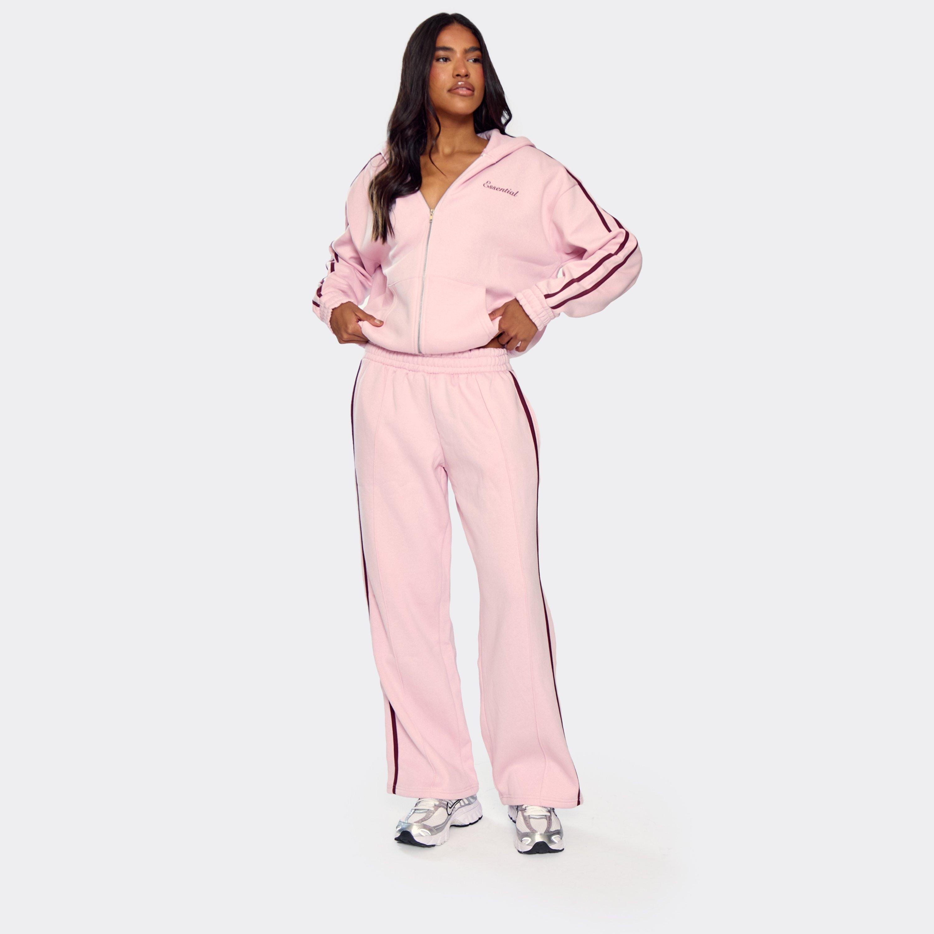 Oversized Mid Rise Contrast Stripe Wide Leg Joggers In Pink, Women’s