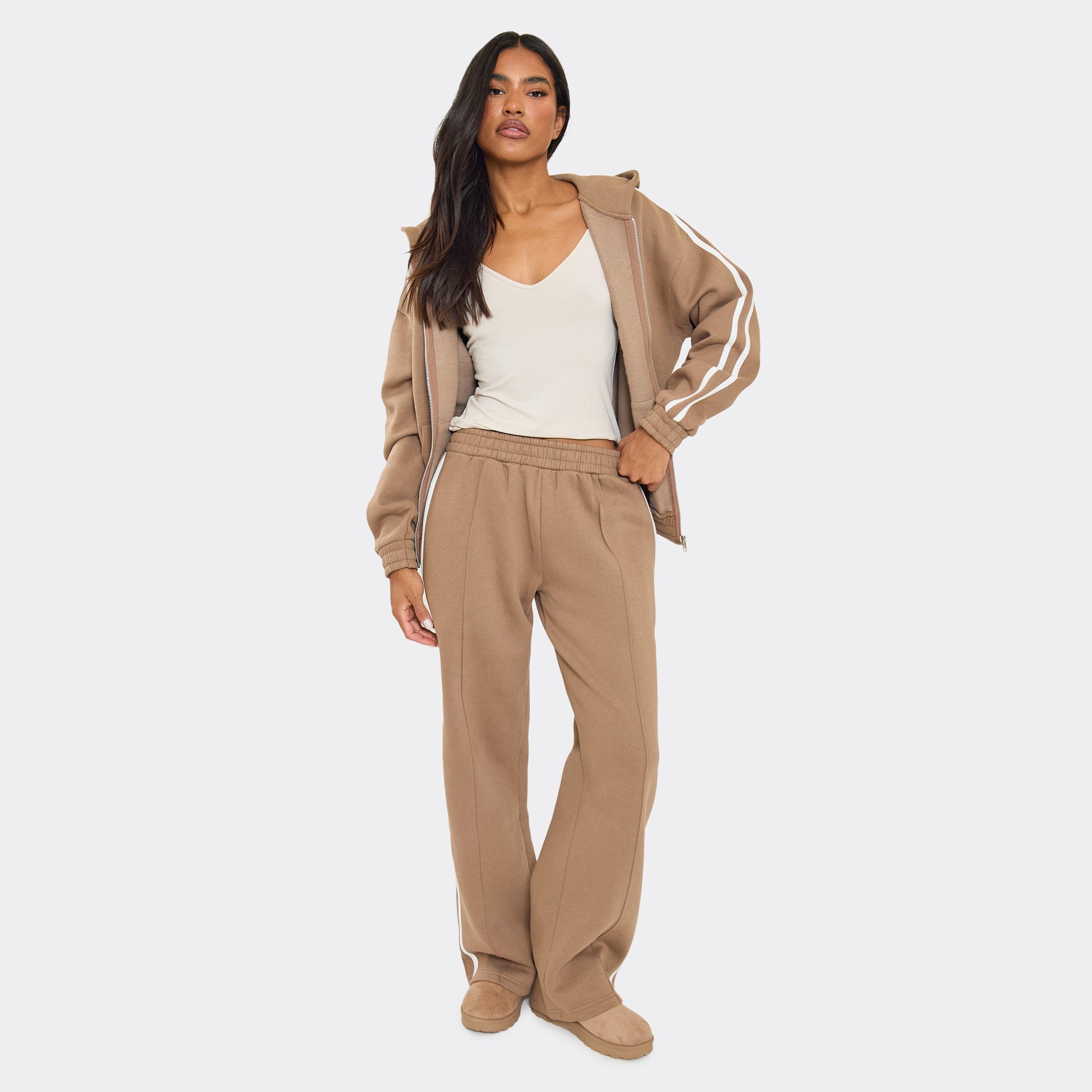 Oversized Mid Rise Contrast Stripe Straight Leg Joggers In Mocha Brown, Women’s