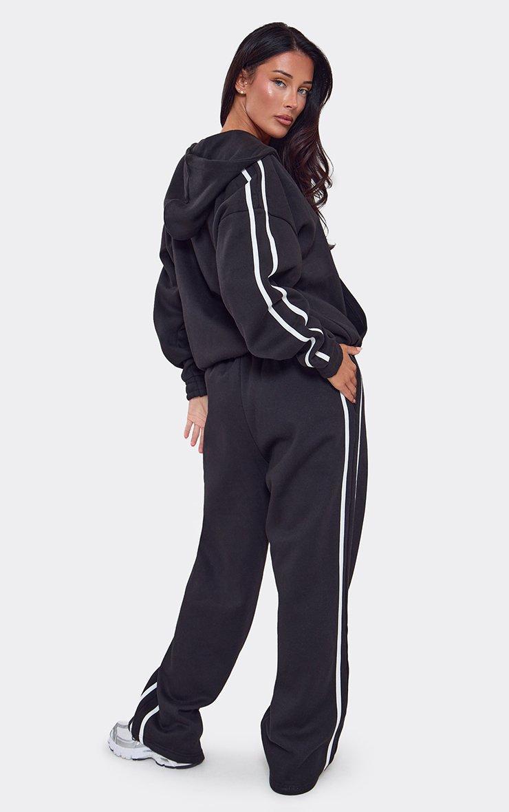 Oversized Mid Rise Contrast Stripe Straight Leg Joggers In Black