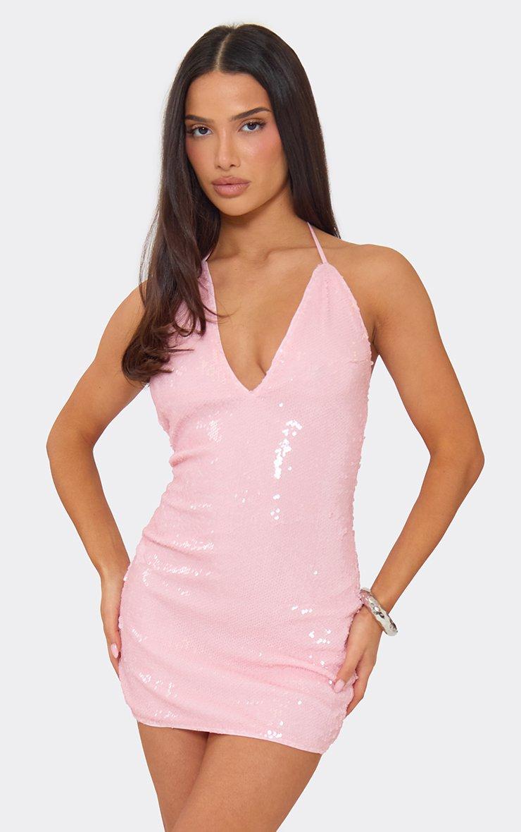 sequin bodycon mini dress Leila 100% Polyester Plunge Neck Mini Bodycon Dress