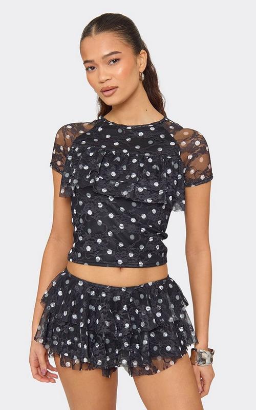 Mid Rise Frill Bloomer Shorts In Green Print Lace | EGO US | EGO