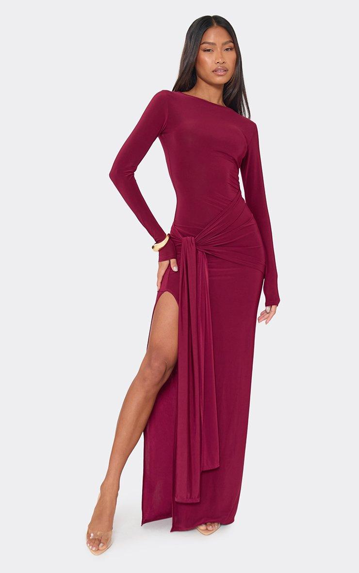 red maxi dress with long sleeves Square Neck - Sleeve Dress - Corset Dress Back keyhole with button Coraline Red Long Sleeve Maxi
