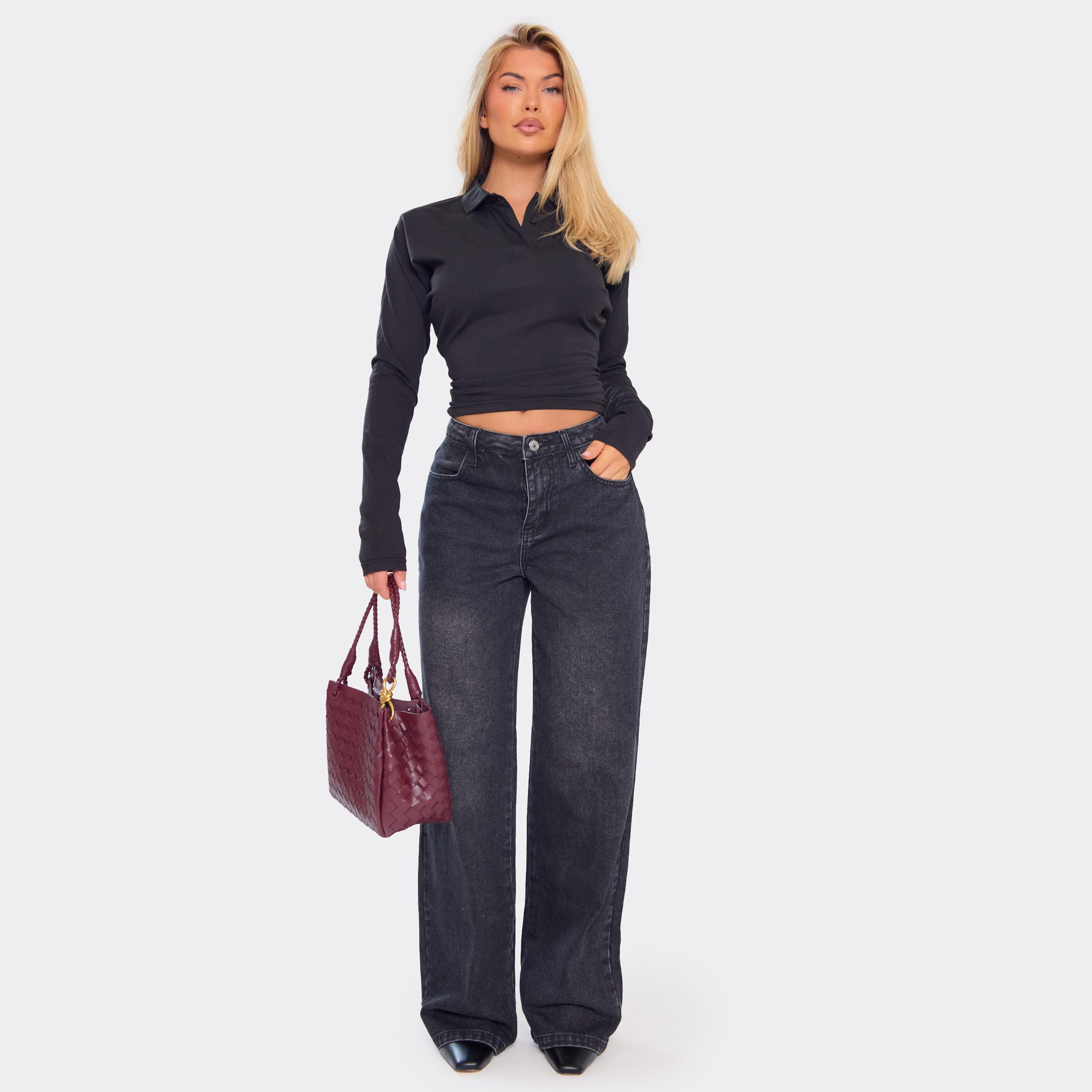 Extreme Low Rise Boyfriend Jeans In Black Denim, Women's Size UK 10