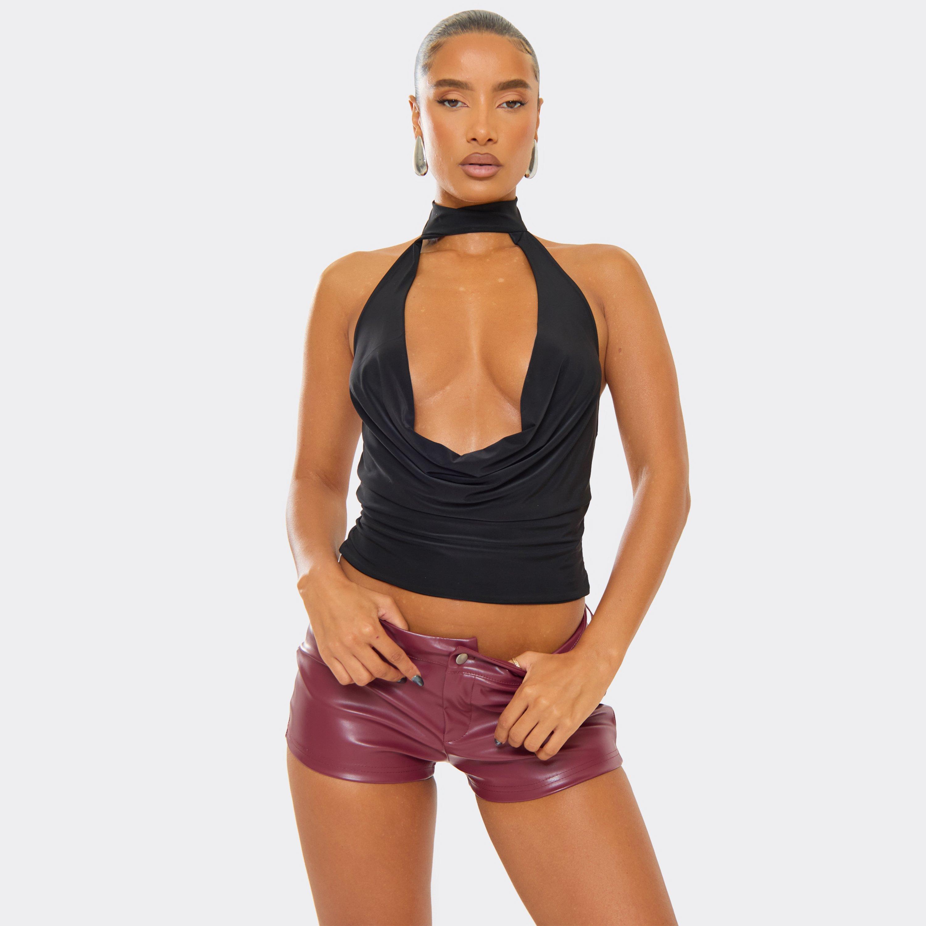 Low Rise Hotpant Shorts In Plum Faux Leather, Women's Size UK 12