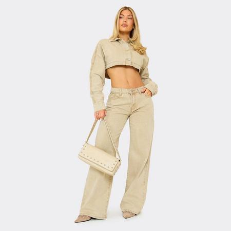 Extreme Low Rise Wide Leg Jeans In Stone Denim, Women's Size US