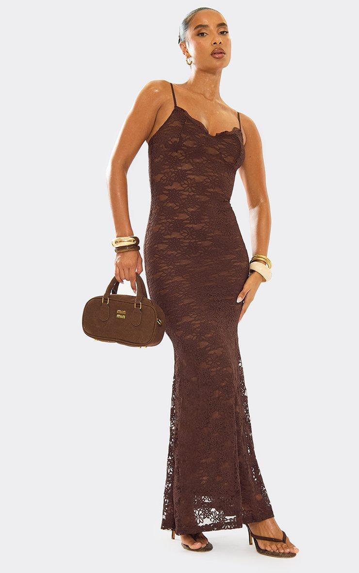 brown lace maxi dress Arra Chiffon And Halter - Cacao Strappy Cupped Detail Maxi Dress